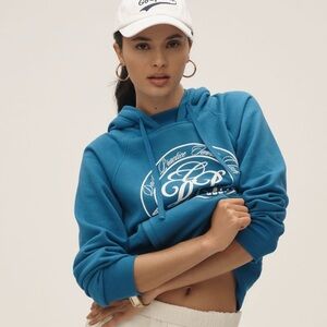 ANTHROPOLOGIE Daily Practice Graphic Hoodie XXS 18” p2p Hawaiian Blue $108 NWT